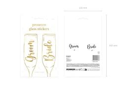 Glas Stickers ''Bride & Groom'', Guld (2 Stk.)