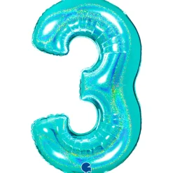 Grabo Jumbo Holografisk Teal Tal Folieballon, 3