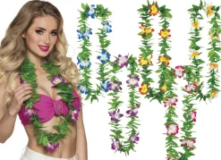 Grøn Hawaii Krans m/Assorteret Hibiscus Blomster