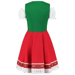 Grøn/Rød Mini Dirndl m/Løs Skjorte i 100% Bomuld