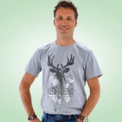 Grå Oktoberfest T-shirt, 95% Bomuld - "Wiesn Freund"