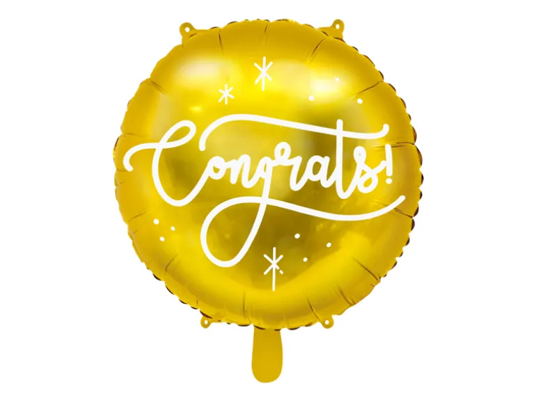 Guld Folieballon m/"Congrats!", 35 cm