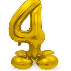 Guld Folie "4" Tal Ballon på Fødder t/Luft, 72 cm