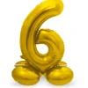 Guld Folie "6" Tal Ballon på Fødder t/Luft, 72 cm