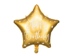 Guld "Happy Birthday" Stjerne Folieballon, 40 cm