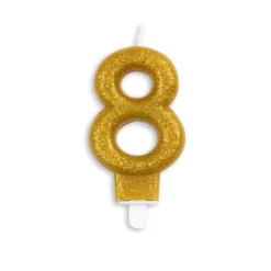 Guld Talformet Kagelys m/Glitter 7 cm - 8 Tal