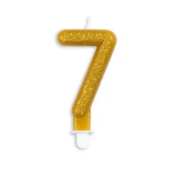 Guld Talformet Kagelys m/Glitter 7 cm - 7 Tal