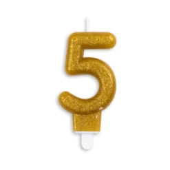 Guld Talformet Kagelys m/Glitter 7 cm - 5 Tal