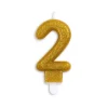 Guld Talformet Kagelys m/Glitter 7 cm - 2 Tal