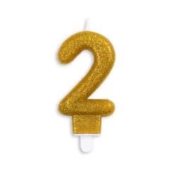 Guld Talformet Kagelys m/Glitter 7 cm - 2 Tal