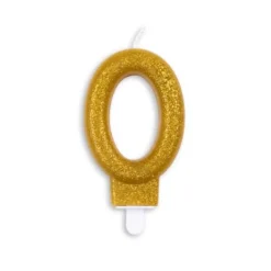 Guld Talformet Kagelys m/Glitter 7 cm - 0 Tal