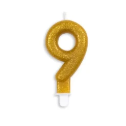 Guld Talformet Kagelys m/Glitter 7 cm - 9 Tal