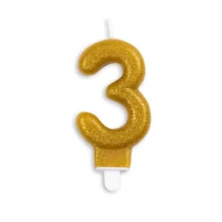 Guld Talformet Kagelys m/Glitter 7 cm - 3 Tal