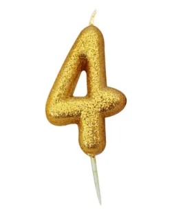Guld Tal Kagelys m/Glitter 6.5 cm - 4 Tal