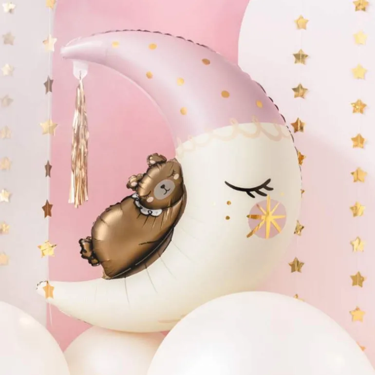 Halvmåne Shape Folieballon m/Teddy & Tassel, 86 cm