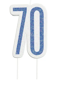 Happy BDAY Blå Glitz Kagelys - 70 År