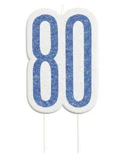 Happy BDAY Blå Glitz Kagelys - 80 År