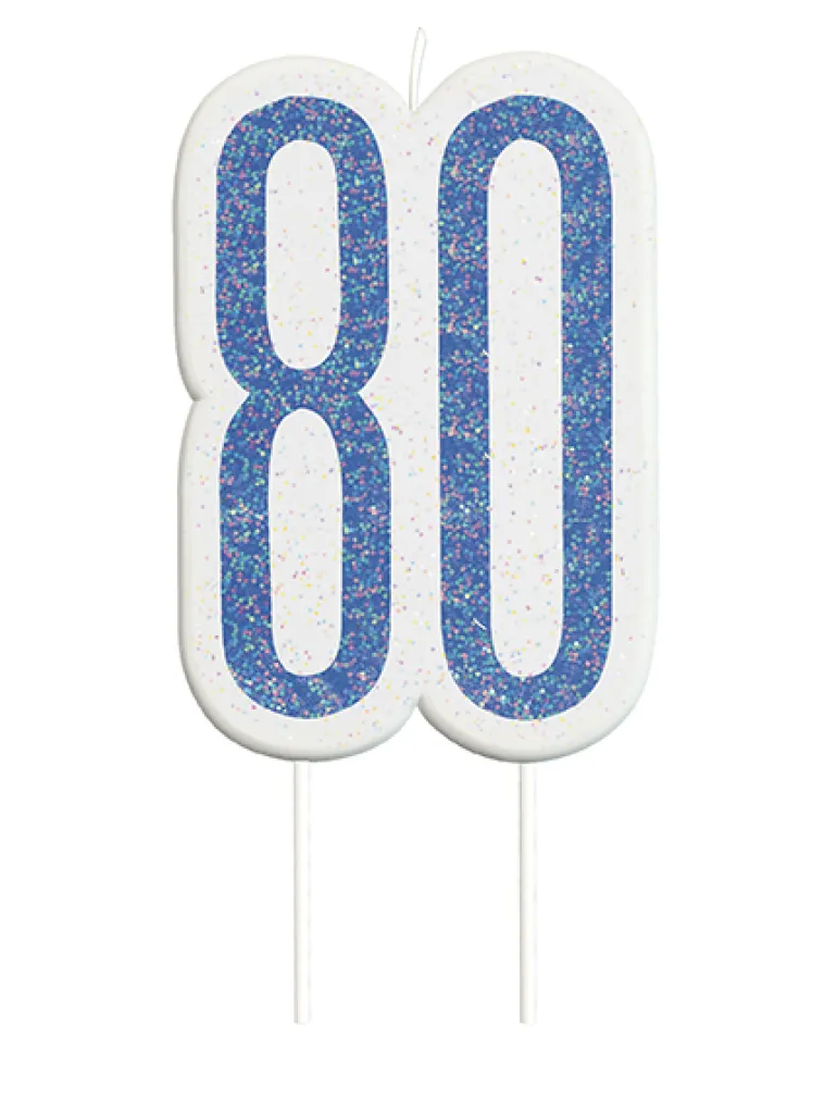 Happy BDAY Blå Glitz Kagelys - 80 År