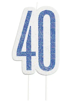 Happy BDAY Blå Glitz Kagelys - 40 År
