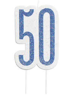 Happy BDAY Blå Glitz Kagelys - 50 År