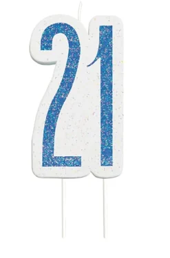 Happy BDAY Blåt Glitz Kagelys - 21 År