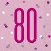 Happy BDAY, Pink Glitz Servietter - 80 År