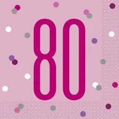 Happy BDAY, Pink Glitz Servietter - 80 År