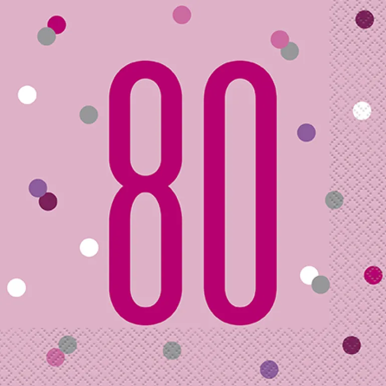 Happy BDAY, Pink Glitz Servietter - 80 År