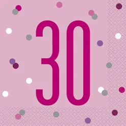 Happy BDAY, Pink Glitz Servietter - 30 År