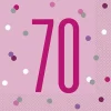 Happy BDAY, Pink Glitz Servietter - 70 År