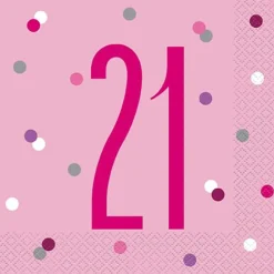 HAPPY BDAY, Pink Glitz Servietter - 21 År