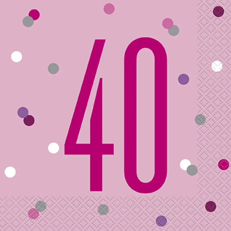 Happy BDAY, Pink Glitz Servietter - 40 År