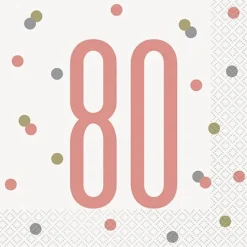 Happy BDAY, Rosegold Glitz Servietter - 80 År