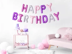 Happy Birthday Ballon Folie Kit, Mat Rosa Nuancer