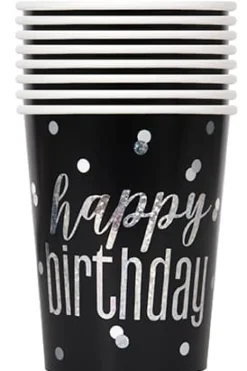 HAPPY BIRTHDAY Sorte Glitz Papkrus, 8 stk.