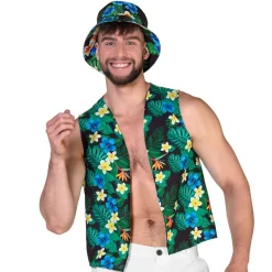 Hawaii tøj - Blomstret Sæt m/Vest & Bøllehat