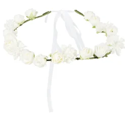 Hvid Blomster Hårkrans m/Organza Sløjfe
