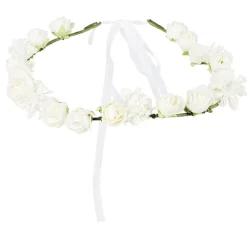 Hvid Blomster Hårkrans m/Organza Sløjfe