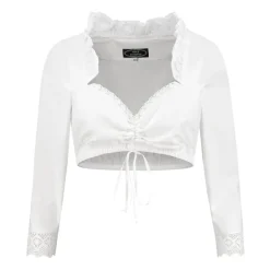 Hvid Dirndl Top m/Blonder & 3/4 Ærmer