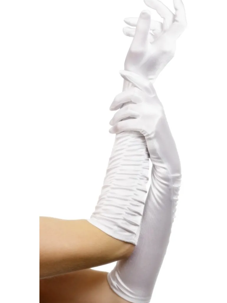 Hvide lange satin handsker