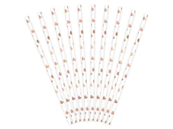 Hvide Papir Sugerør m/Rosegold Hjerter
