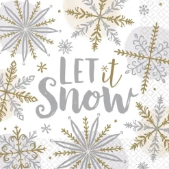 Hvide Servietter m/Juleprint "Let it Snow", 16 stk.