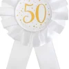 Hvid Fødselsdags Rosette m/Guld Print, 50 År