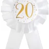 Hvid Fødselsdags Rosette m/Guld Print, 20 År