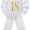 Hvid Fødselsdags Rosette m/Guld Print, 18 År
