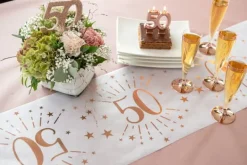 Hvid & Rosegold Fødselsdagsbordløber - 50 År
