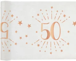 Hvid & Rosegold Fødselsdagsbordløber - 50 År