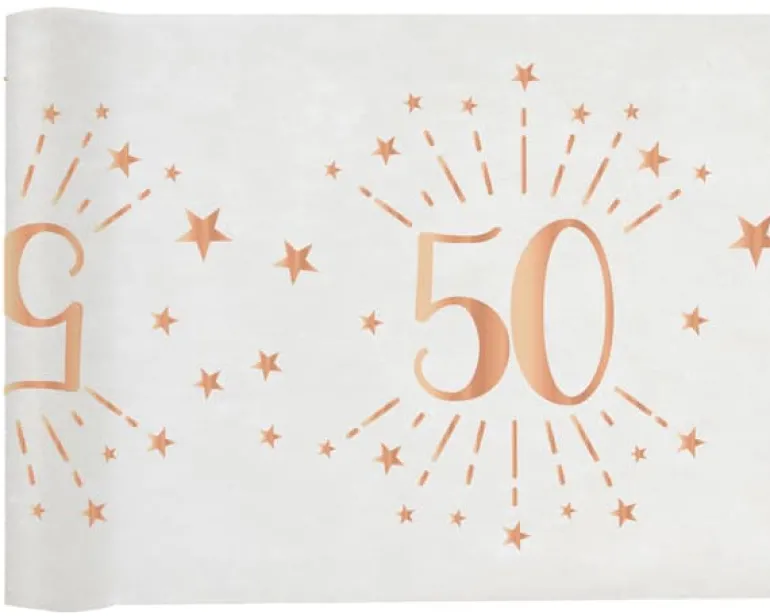Hvid & Rosegold Fødselsdagsbordløber - 50 År