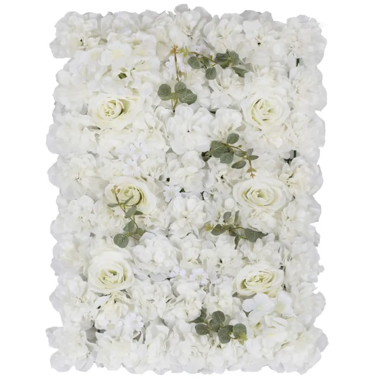 Hvid Rose Plade t/Kunstig Blomstervæg, 40 x 60 cm