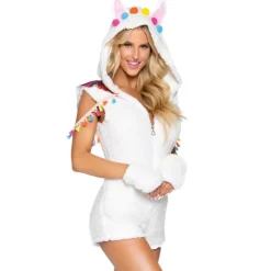 Hvidt Cuddle Lama Playsuit m/Handsker